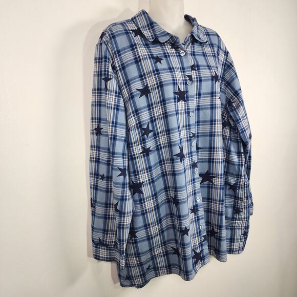 Joan Rivers Womens Celestial Plaid Flannel Shirt XL Star Print Chambray A464813 - Picture 8 of 11
